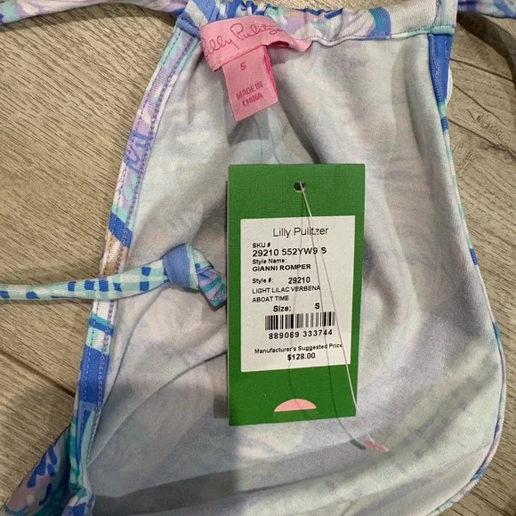 🌴 Lilly Pulitzer Gianni Romper NWT size S lilac Aboat Time - Picture 4 of 4